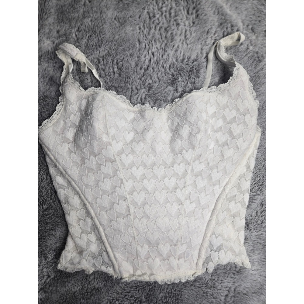 Free People MUCCI Bianca Corzon Heart Lace Corset Top White XL New‎